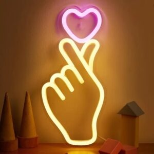neon sign finger heart design