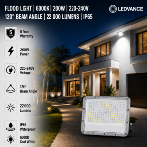 led flood light 200w premier coastal range / 22 000 lumens / area 500 m² / 6000k daylight / 120° angle